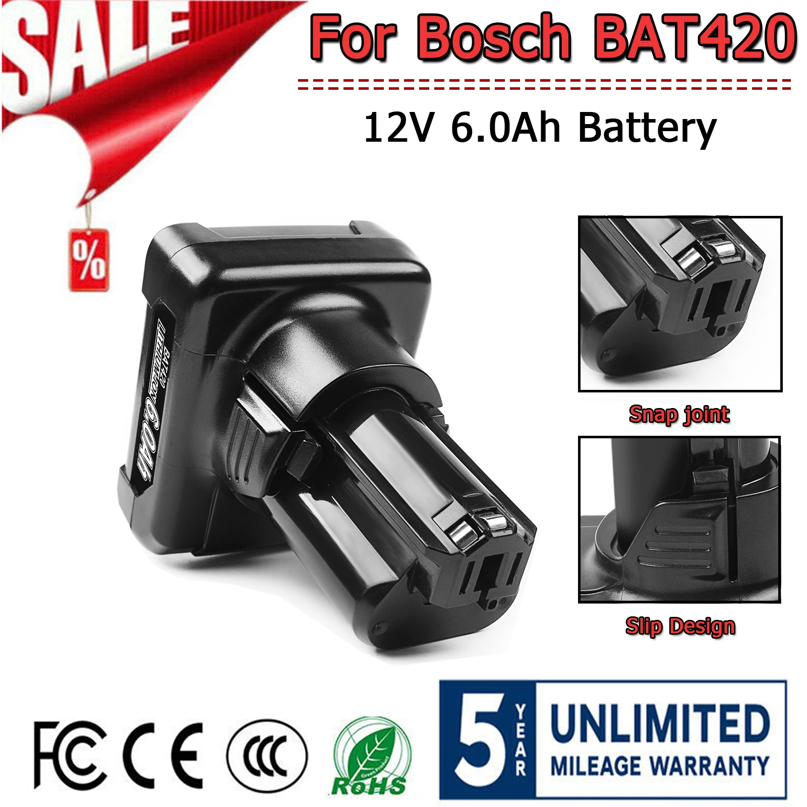 12V Li-Ion 6000mAh Bat420 Ersatz batterie für Bosch Bat4420 Bat411 Bat412 Bat413 Bat414 10,8 V Batterie Akku-Elektro werkzeuge Image