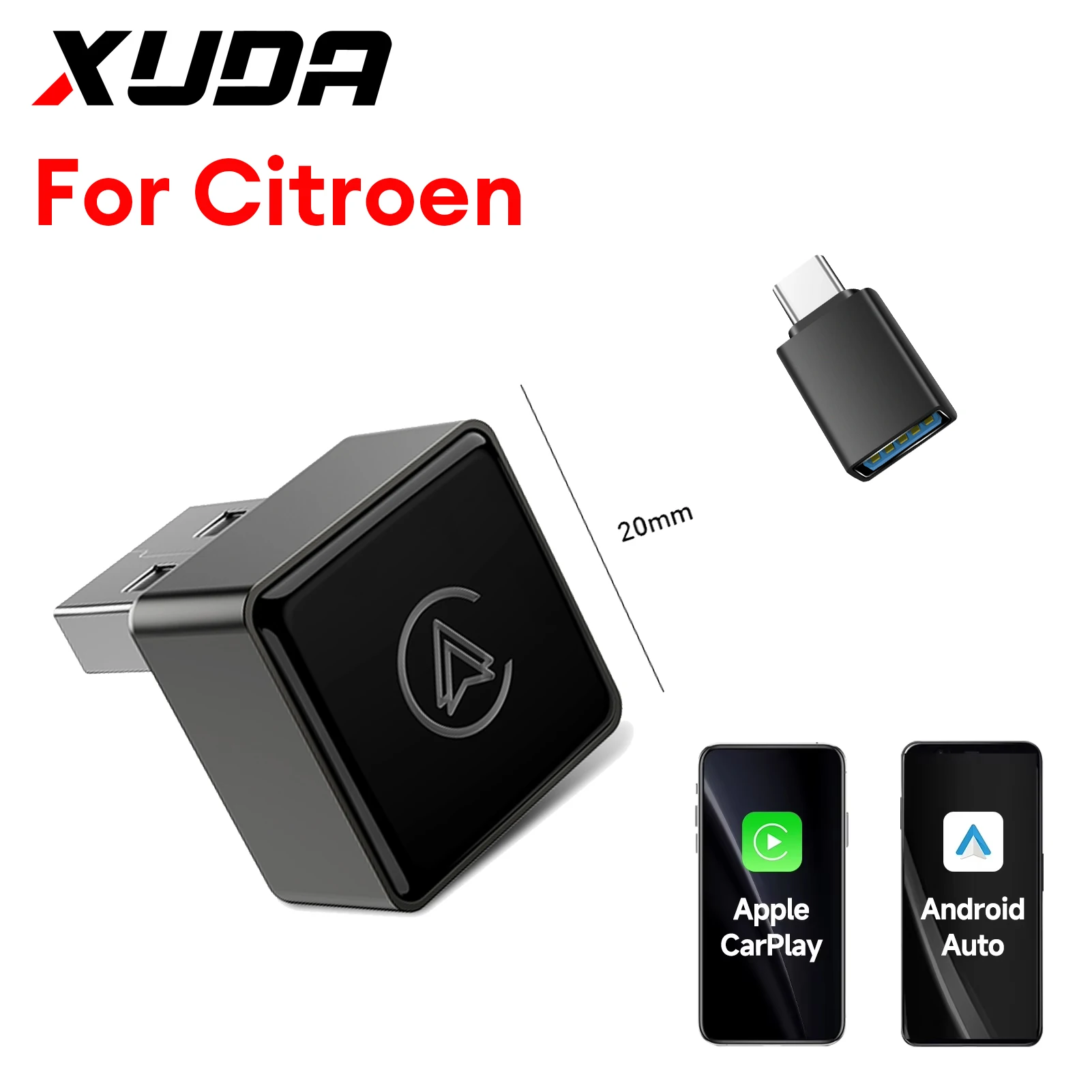 XUDA Wireless Carplay Adapter Android Auto WiFi Fast Connect Smart Dongle 2in1 Für Citroen C3 C5 C5X C5 C6 AIRCROSS C3-XR Image