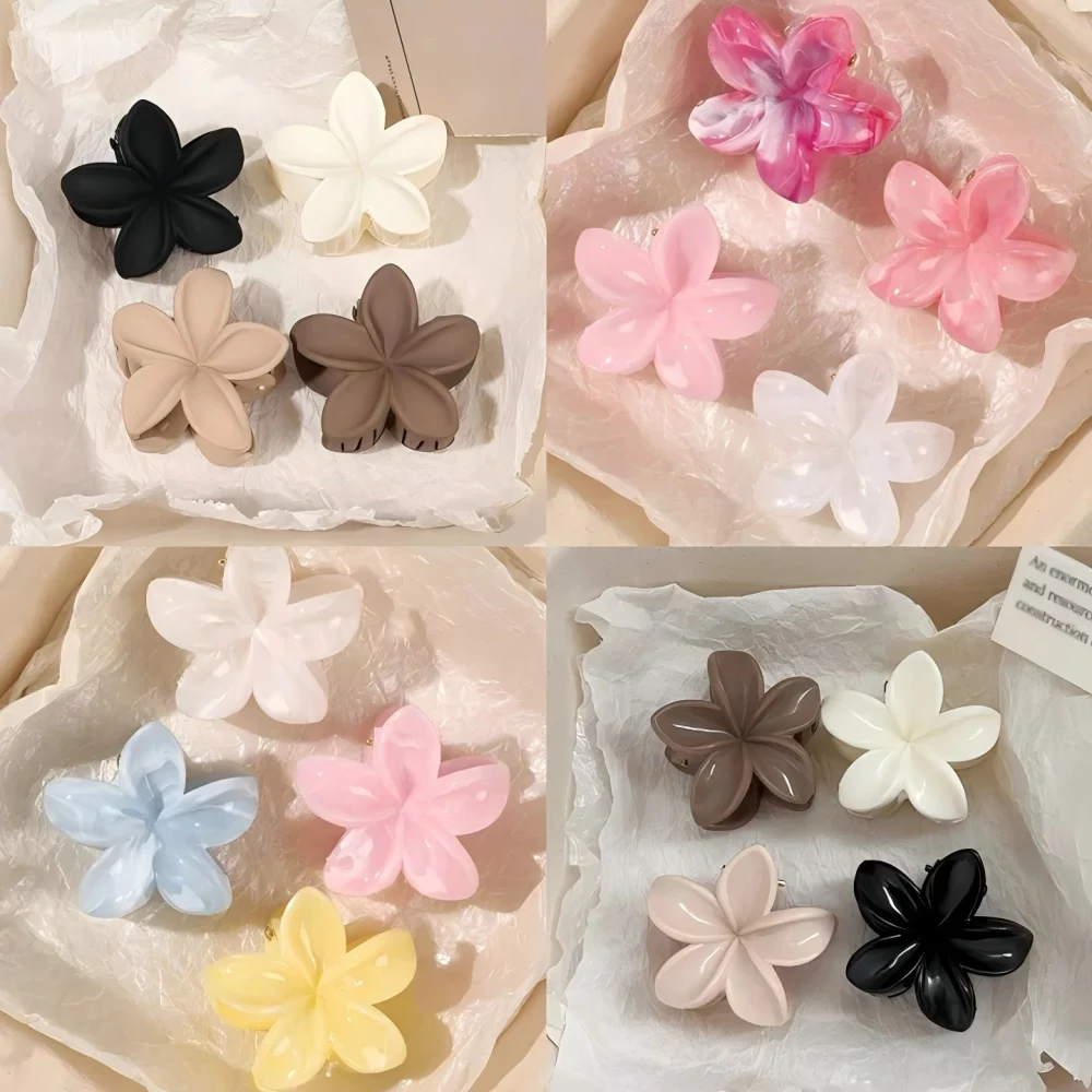 4 Stück mehrfarbige Blumen-Haarklammern für Frauen und Mädchen, rutschfest, niedlich, modisch, Haarschmuck, kleine Haarnadel, Krabben-Haarspange-Stil Image