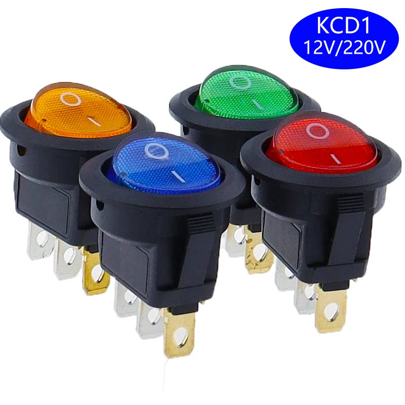 4Pcs 12V/220V Led Schalter 16A 12V Licht Schalter Power Schalter Auto Taste lichter AUF/OFF 3pin Runde Rocker Schalter KCD1