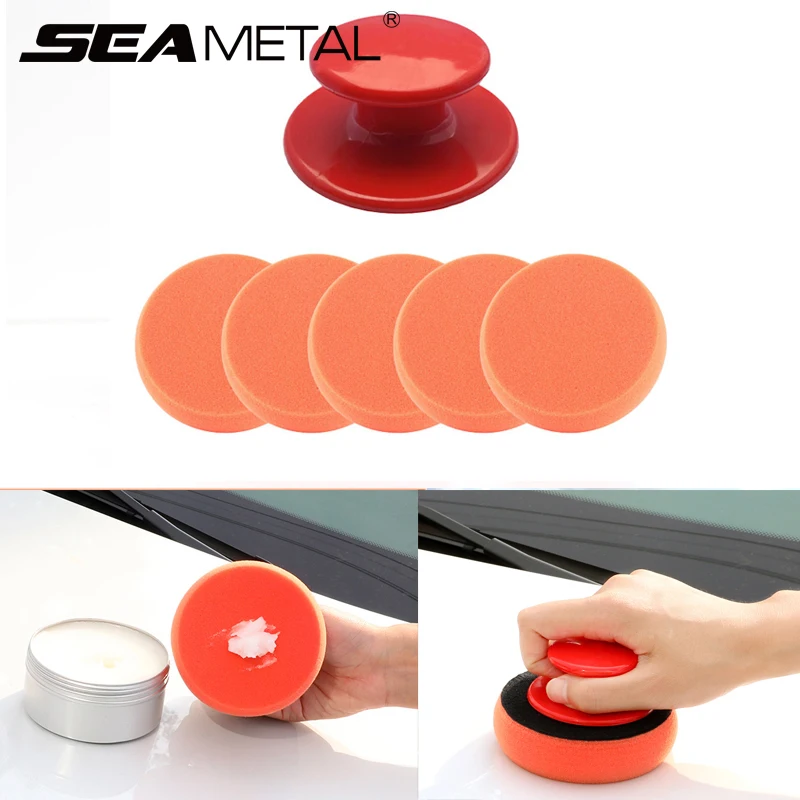 SEAMETAL 6 teile/satz Auto Waschen Wachs Polieren Pad mit Griff Auto Wachsen Multifunktionale Verwendung Reinigung Schwamm für Auto Polieren Schwämme Image