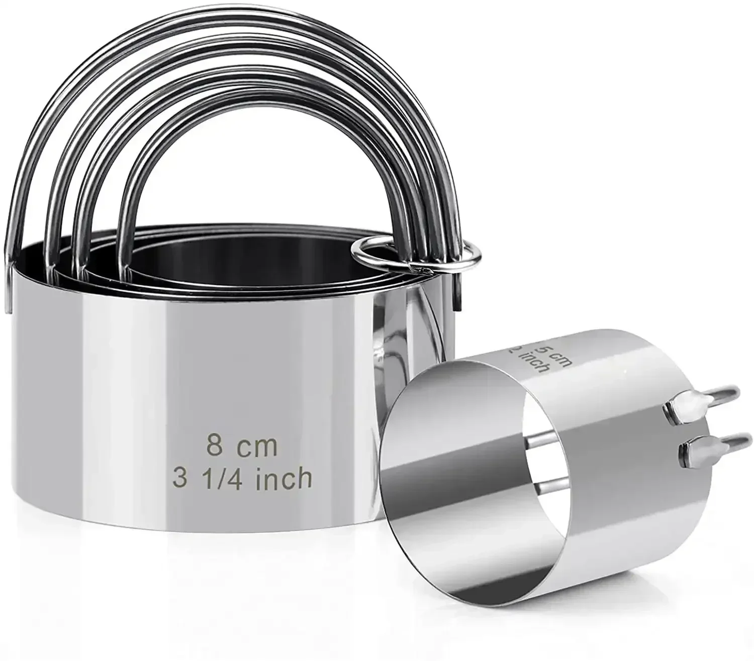 5-teiliges Keksform-Set, rund, Edelstahl, Kekswerkzeug, Keksausstecher mit Griff, professionelle Backteigwerkzeuge Image