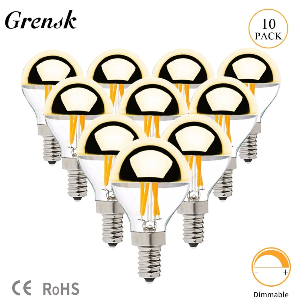 Grensk Gold Mirror Bubble G45 Globe LED-Glühlampe, 4 W, E12, E14-Sockel, warmweiß, 2700 K, dekorative LED-Beleuchtung für Zuhause, dimmbar