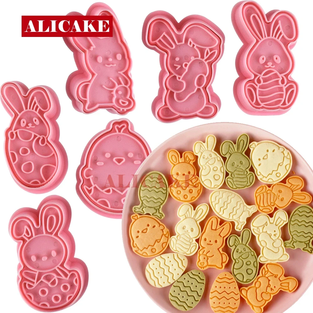 Keksausstecher Hase Kaninchen Ei Teigstempel Kunststoff 3D Cartoon Pressbare Keksform Ostern Küche Backen Gebäck Backformen Image