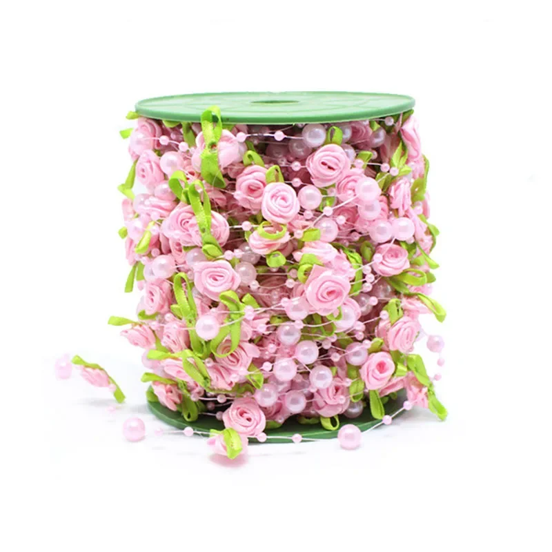 2 m rosa Rose Perlenblatt Schnur Perlen Girlande Band für Hochzeit Party Home Crafts Dekoration DIY Zubehör Geschenkverpackung Image
