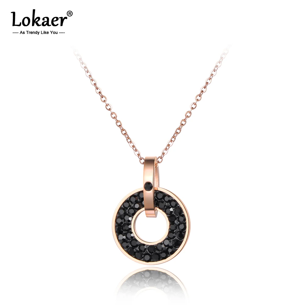 Lokaer 316L Edelstahl Schwarz & Weiß Kristalle Anhänger Runde Form Rose Gold Farbe Halsketten Für Frauen Freies Verschiffen N18072 Image