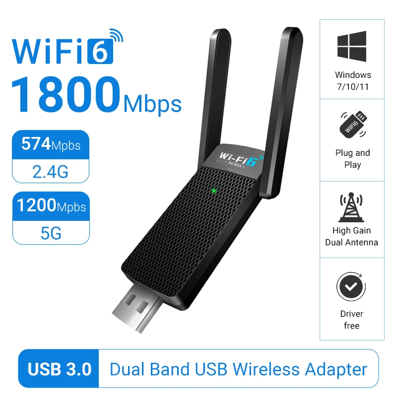 WALRAM 1800 Mbit/s WiFi 6 USB-Adapter Dual Band 2,4 G/5 GHz Wireless WiFi Receiver USB 3.0 Dongle Netzwerkkarte für PC Image