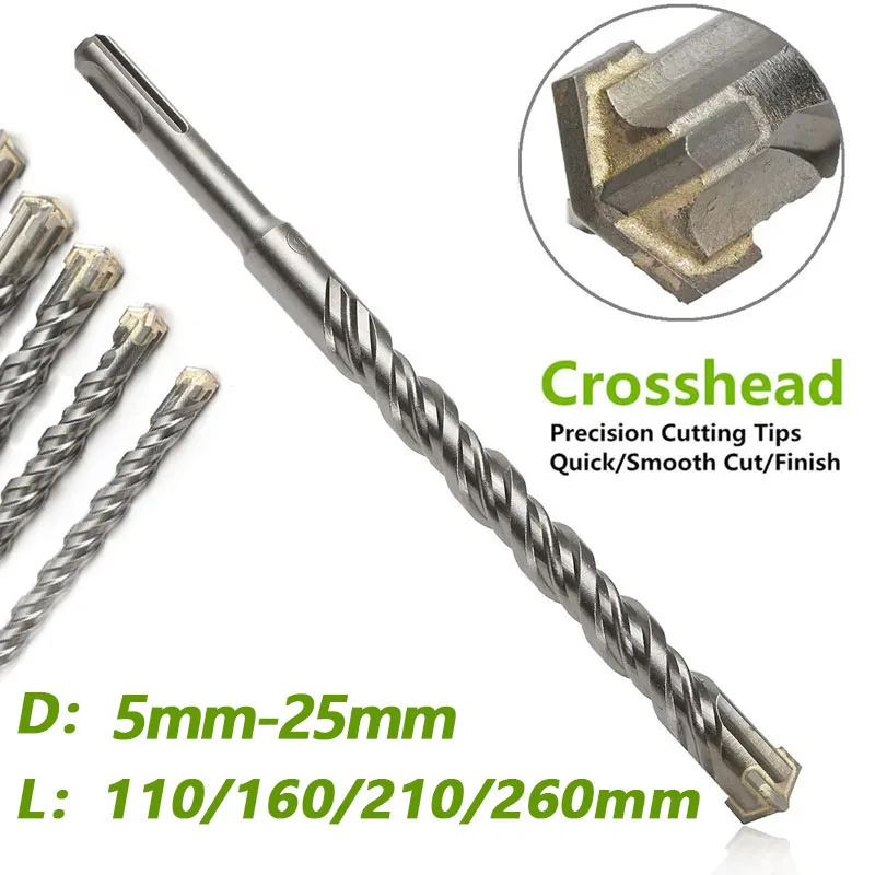 110/160/210/260 mm elektrische Hammerbohrer 5–16 mm Kreuztyp Wolframstahllegierung SDS Plus für Mauerwerk Beton Stein Image
