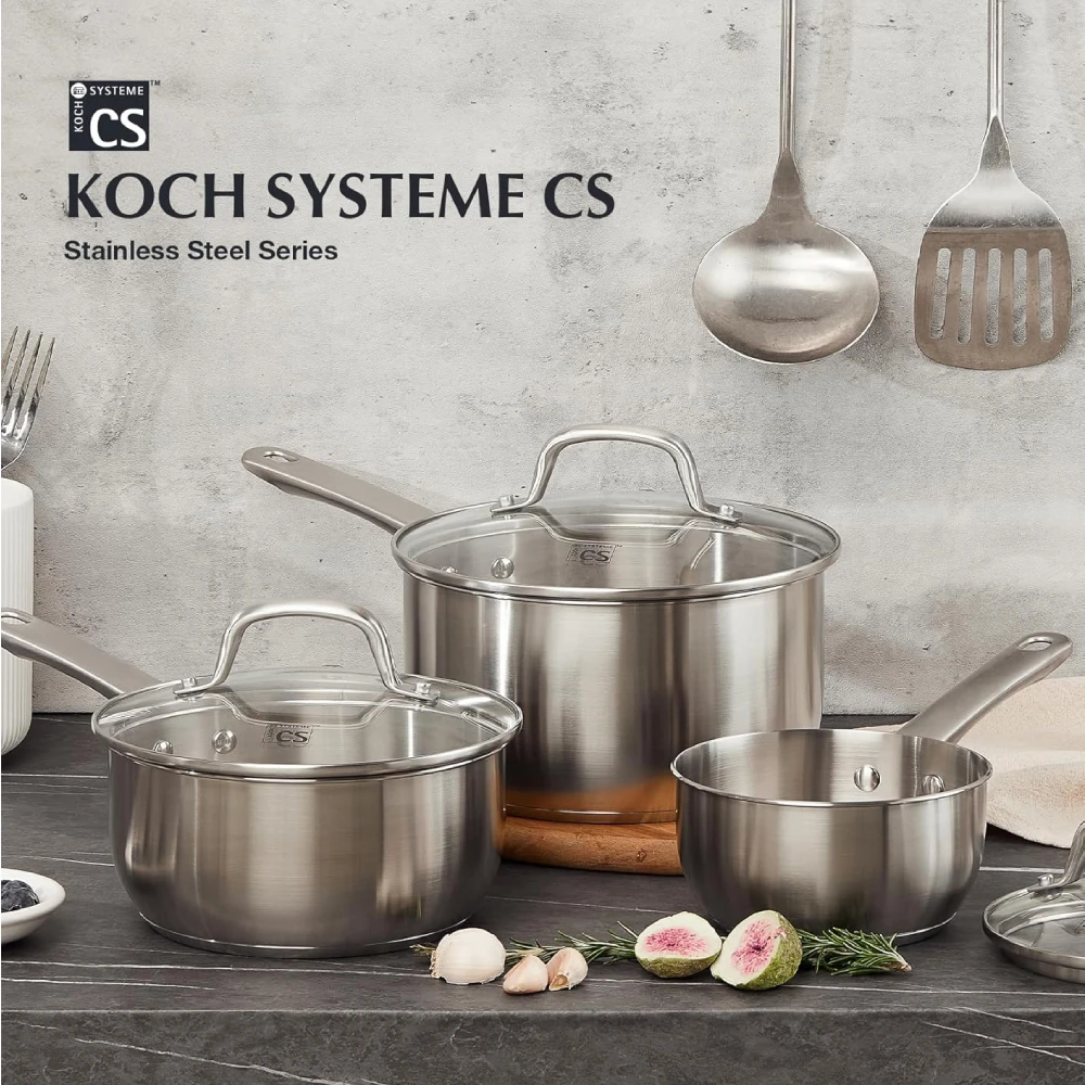 KOCH SYSTEME CS Topfenset aus Edelstahl, 1-Liter- und 2-Liter-Saucepfannen-Sets mit Deckel, Premium-Sauce-Pfannen-Sets Image