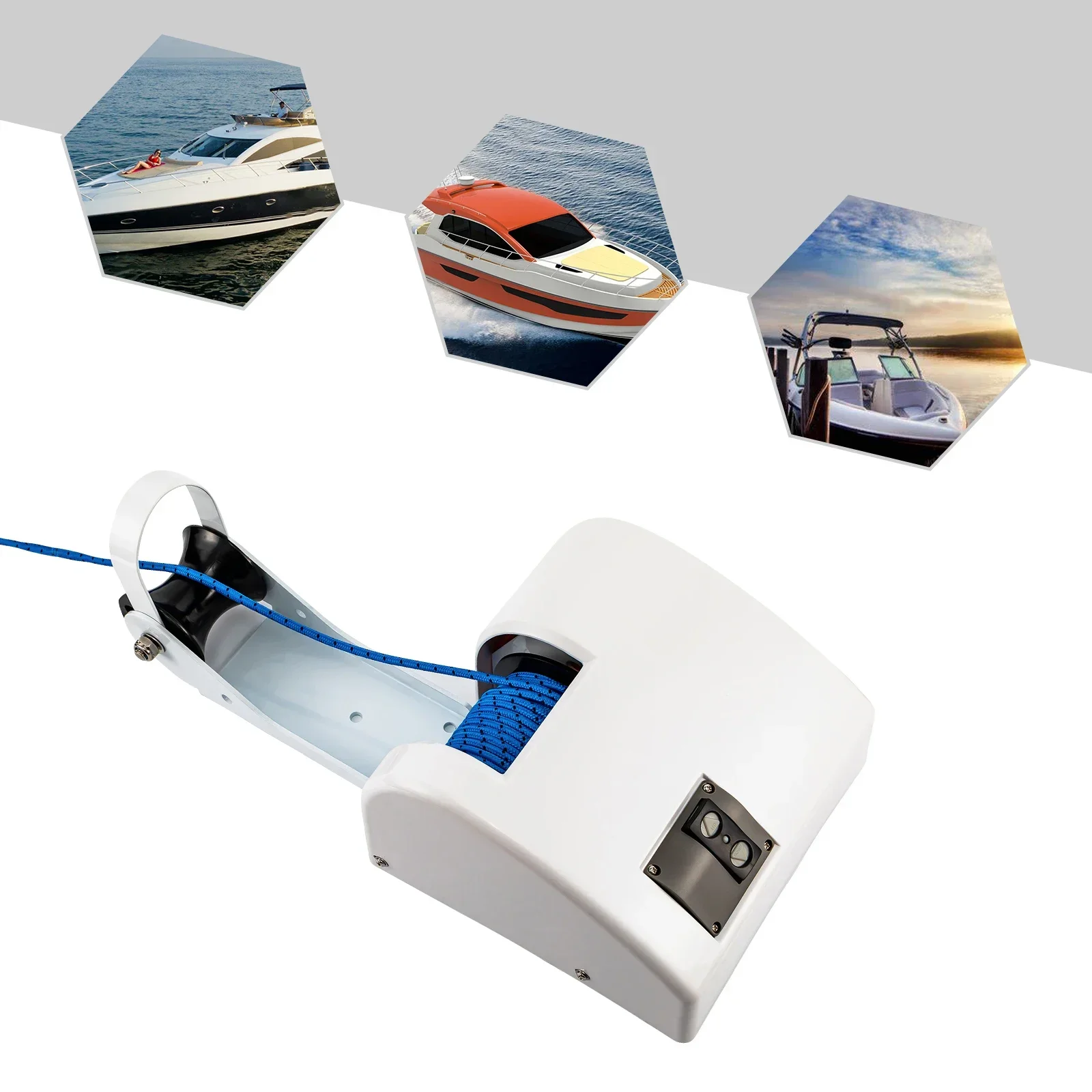 12V 45LBS Elektrische Ankerwinde für Boote mit kabelloser Fernbedienung, korrosionsbeständige Bootsankerwinde, Weiß Image