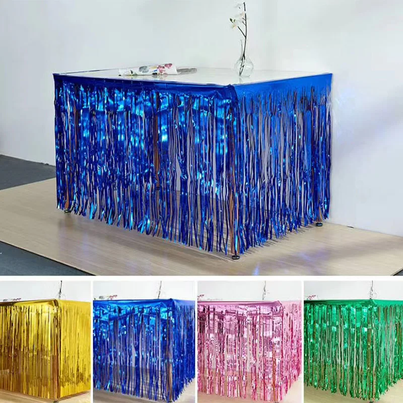 1X2M Metallic Folie Fransen Tisch Rock Gold Lametta Tutu Tisch Röcke Für Hochzeit Dekoration Baby Dusche Rechteck tische