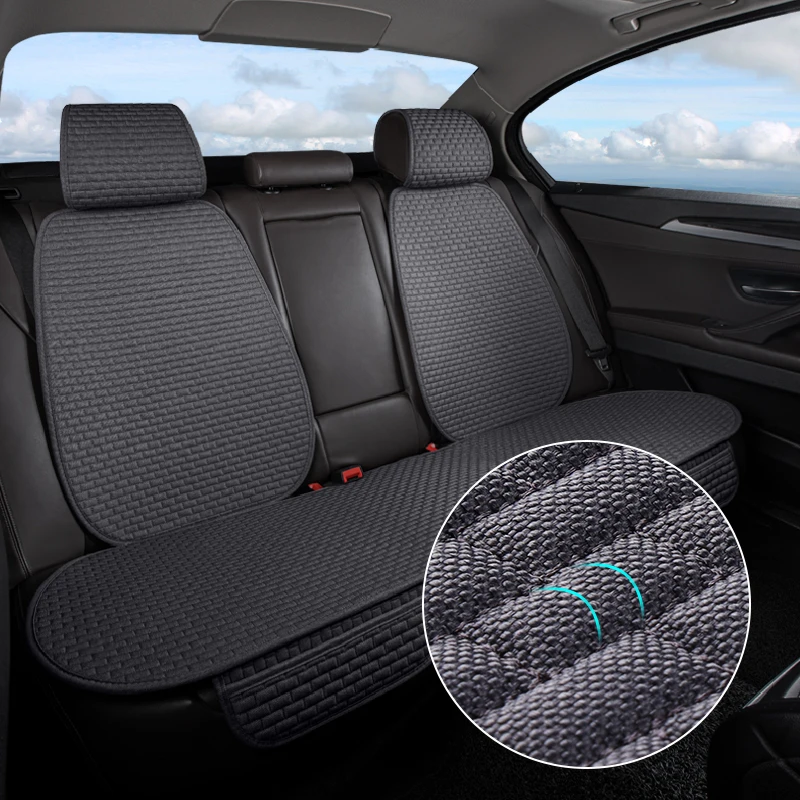 Auto Sitzbezüge Flachs Leinen Vorne/Hinten Sitz Schützen Leinen Stoff Sitzkissen Auto Atmungs Pad Matte Auto Innen universal Größe Image