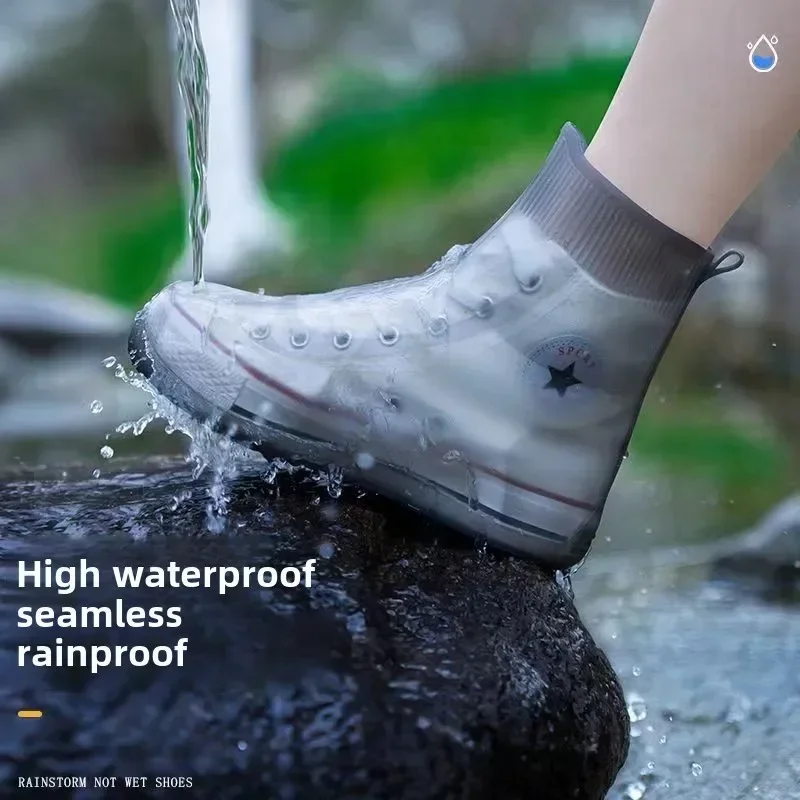 Wiederverwendbare Mantel-Wanderschuhe, regnerischer Tag, leicht, dick, verschleißfest, Silikon, tägliche Haushaltsgegenstände, Regenschuhüberzüge für Reisen Image