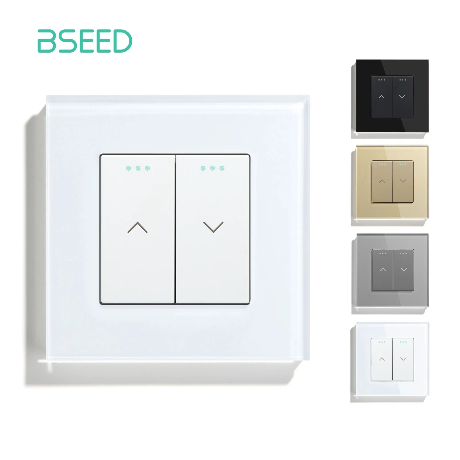 BSEED EU-Standard-Vorhangschalter, Wandschalter, Glasrahmen, motorisierte Rollos, Rollladen, Schalter, automatischer Rückprall-Reset-Schalter