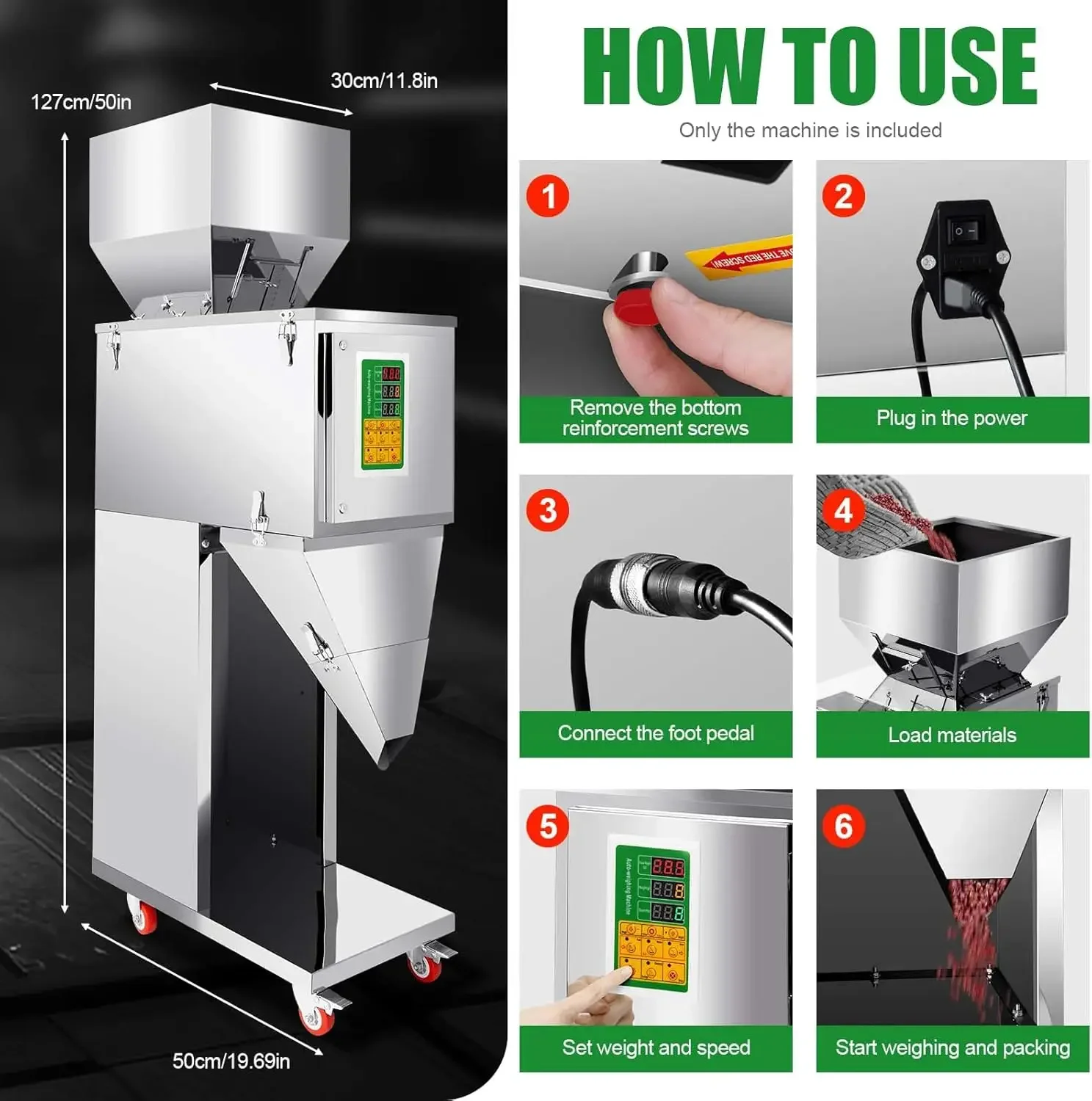 Waagefüllmaschine aus Edelstahl, automatische Abfüllmaschine, Pulverfüllmaschine, W | Fußpedal, für Bohnen, Samen, Tee Image