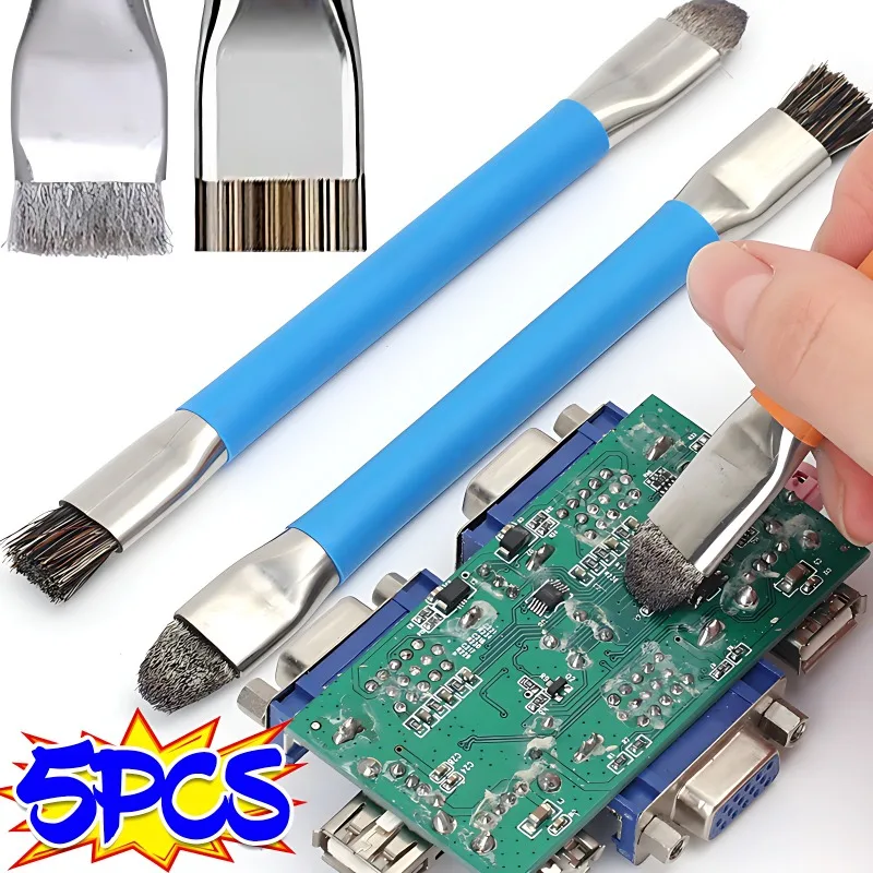5/1PCS Doppel Headed Edelstahl Mechaniker Pinsel für PCB Reinigung IC Pad Kleber Entfernung Motherboard Bord Reparatur zubehör Image