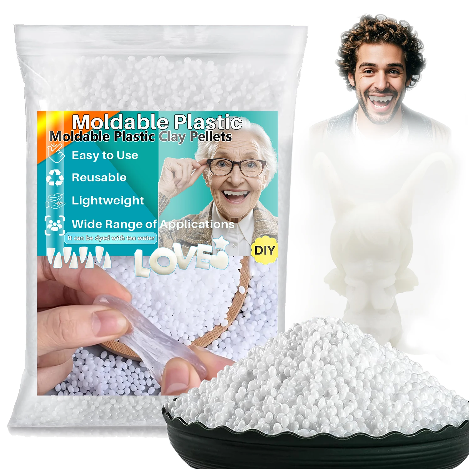 Formbarer Plasti – Party-Dekoration mit temporären Zähnen, thermoplastische Perle, mehrfach geformter Kunststoff, wiederverwendbares Heißperlen-Kunsthandwerk, DIY r Image