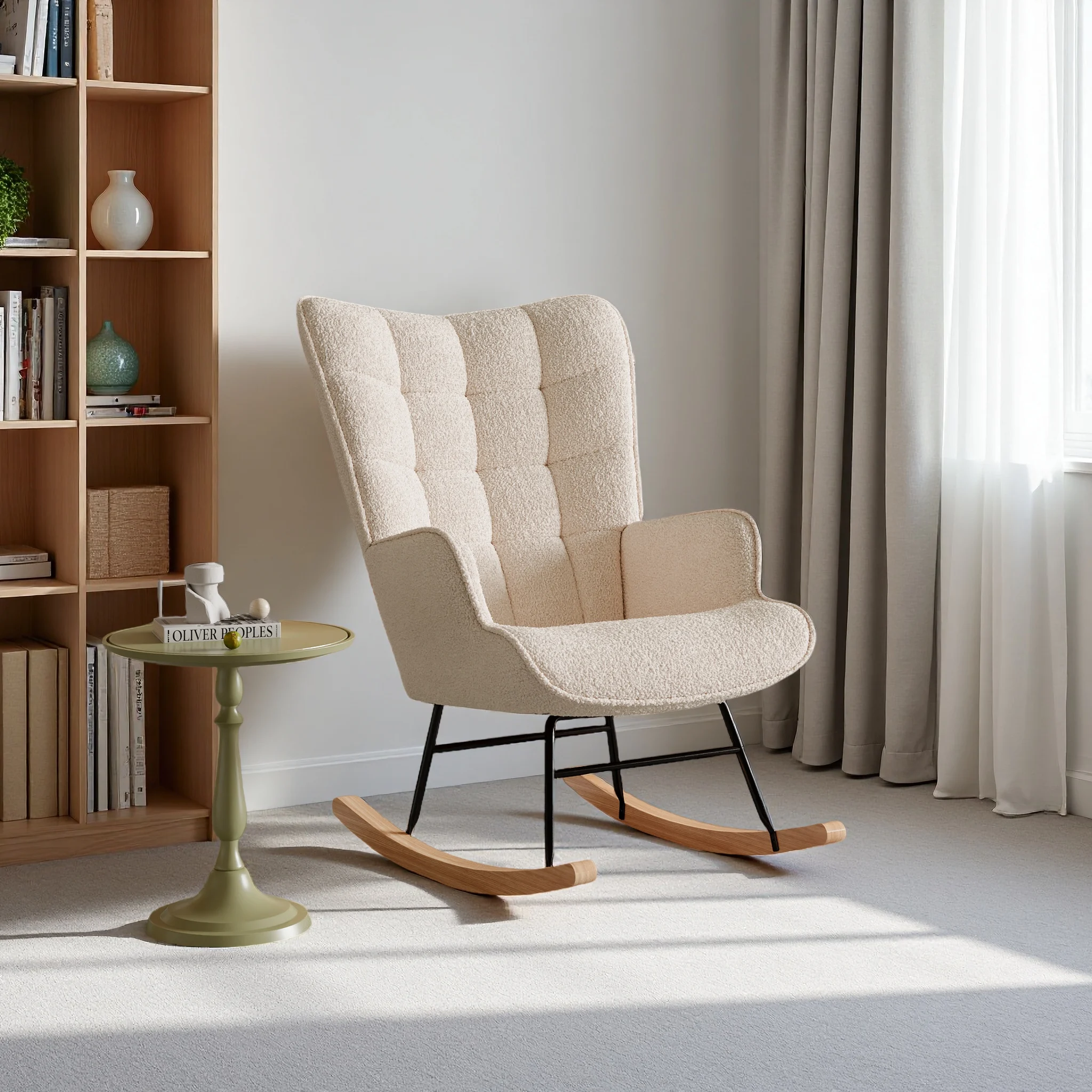 Schaukelstuhl, Relaxsessel, Wohnzimmerstuhl, gepolsterter Schaukelstuhl, Loungesessel für Wohnzimmer, Schlafzimmer, Balkon, Beige Image