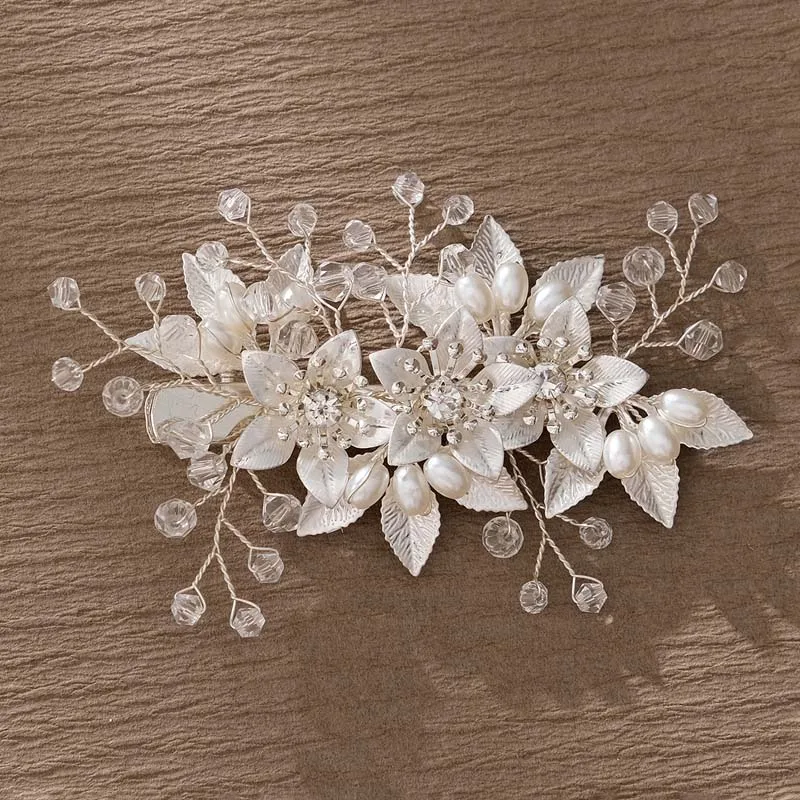 Mode Perle Blume Clip Silber Farbe Haar Kämme Hochzeit Braut Schmuck Zubehör Kopfschmuck Für Frau Braut Haar Ornamente Image