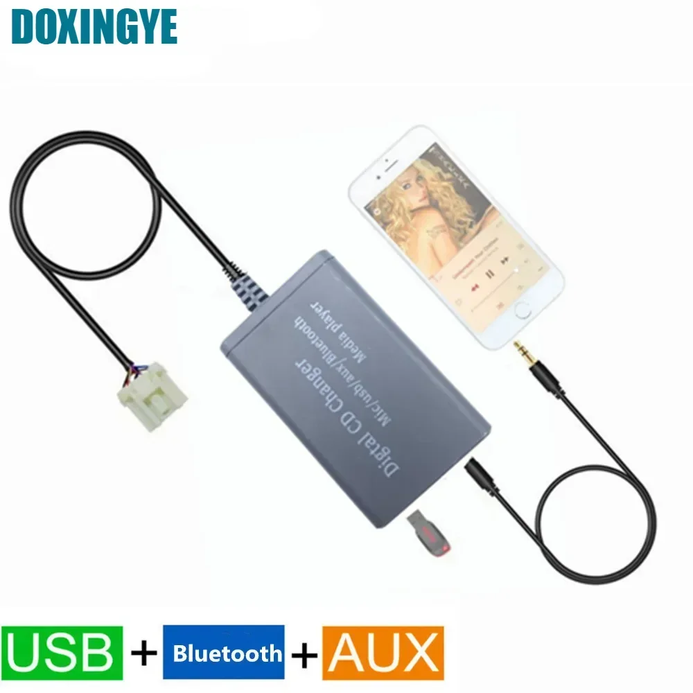 DOXINGYE AUX USB Bluetooth Auto MP3 CD-Wechsler Adapter Bluetooth Freisprecheinrichtung USB-Ladegerät für Mazda 2/3/5/6/CX7/MX5/MPV/Miata/RX8 Image
