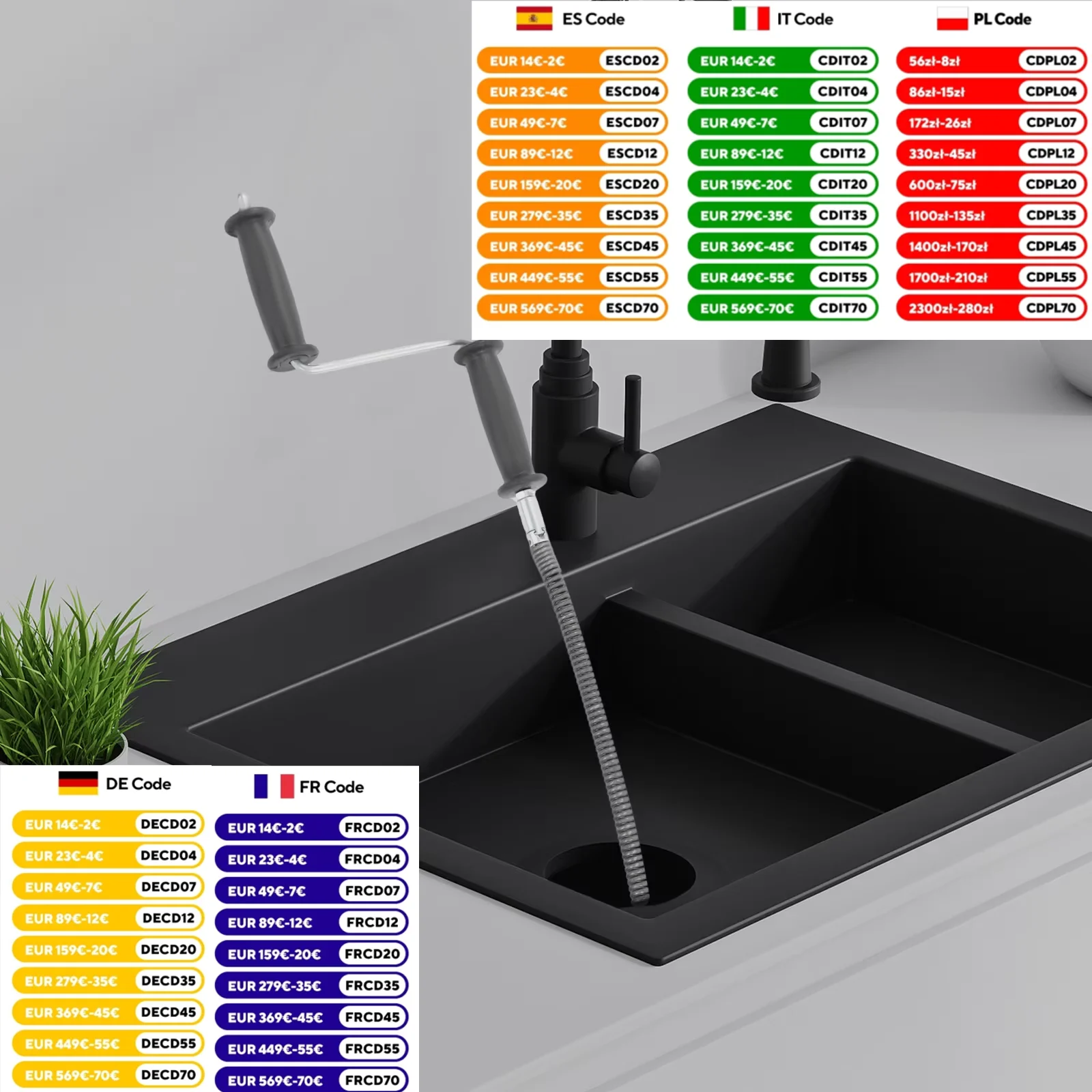 Flexible lange Rohrbürste, 3 m + 3 m/5 m + 5 m Rohrreinigungsspiralen für elektrische Rohrreinigungsmaschine, Haarverstopfen-Entferner-Werkzeug für die Toilette Image