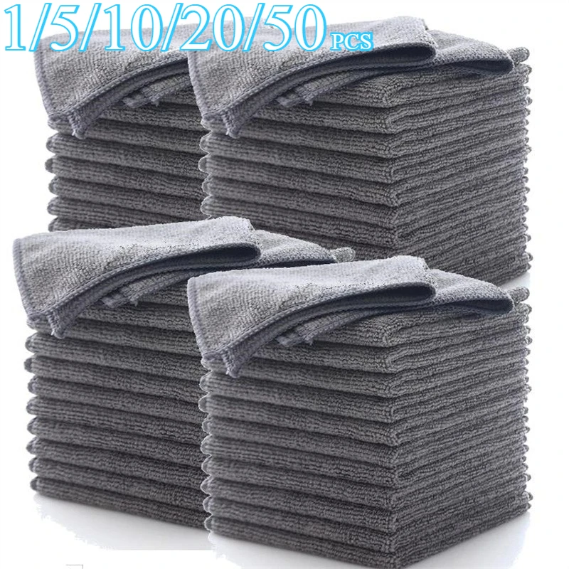 Verdickte Mikrofaser-Reinigungstücher, fusselfreie Handtuchtücher, wiederverwendbare Reinigungstücher, saugfähig, für Autofenster, Grau, 1–50 Stück Image