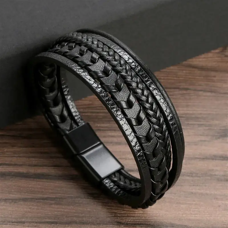 Klassisches handgewebtes Lederarmband 19/21/23 cm mehrschichtiges Leder Herrenarmbänder Punk Armreif für Freund Charm Schmuck Geschenke