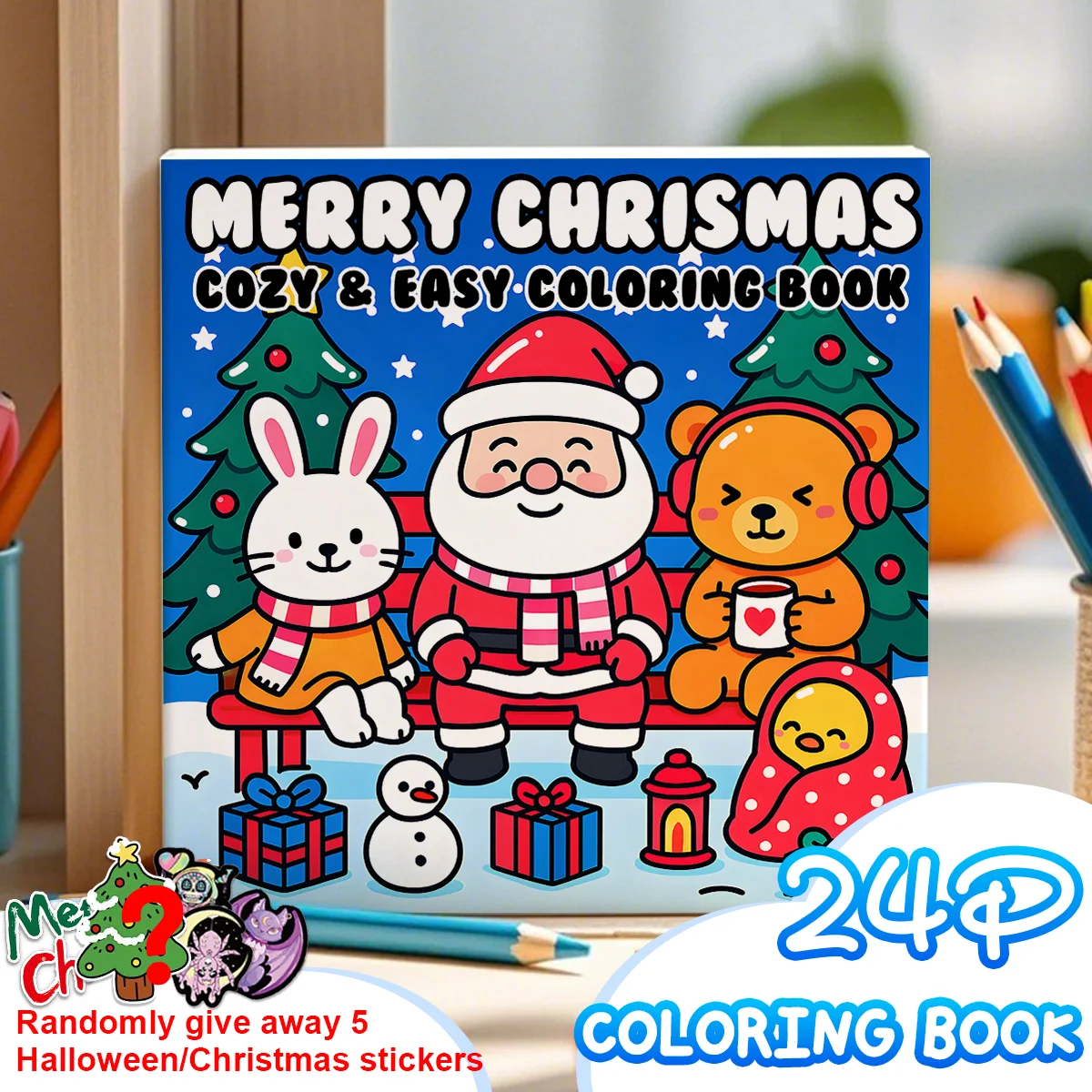 Frohe Weihnachten-Malbuch für Erwachsene, süßes Zeichenbuch, perfektes Geschenk für Party und Geburtstag (zufällig geschenkte Aufkleber) Image