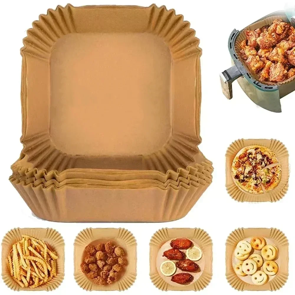 50/100PCS Luft Friteuse Spezielle Papier Tablett Haushalt Hohe Temperatur Beständig Öl Absorbieren Papier Pad Platz Backpapier küche Image