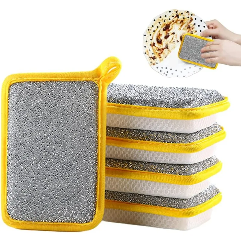 Geschirrschwamm, 5 x Reinigungsschwamm, wiederverwendbare saugfähige Pads, doppelseitiger Schrubber, Geschirrtücher, Waschlappen für Pfanne, Geschirrspüler, Haus Image