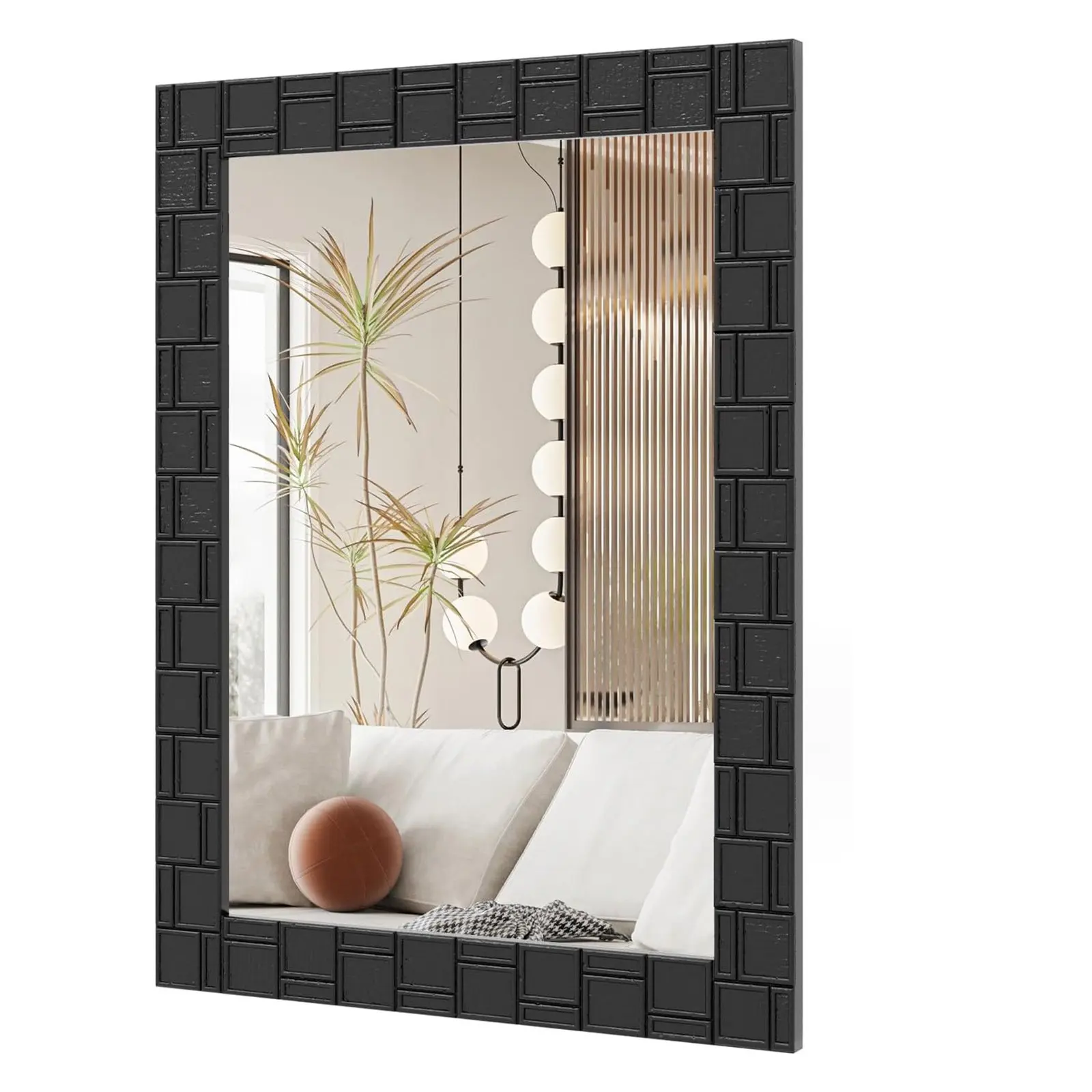 80 x 60 cm Wandspiegel aus Gummibaumholz mit Massivholzrahmen, Badezimmerspiegel vertikal und horizontal hängend, für Wohnzimmer, Badezimmer