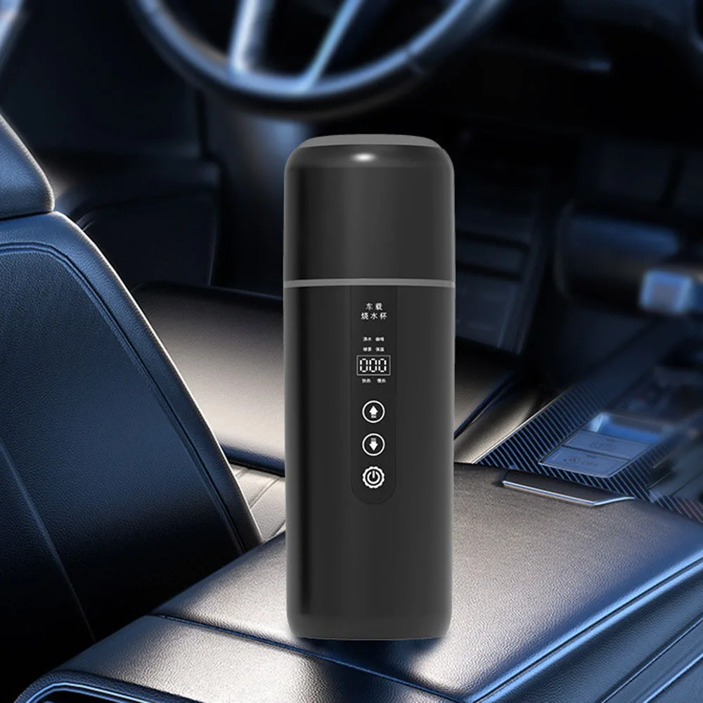 Wasserkocher für den Außenbereich, Reisebecher mit Heizung aus Edelstahl, Heizbecher für das Auto, Thermosbecher, 12-V-Zigarettenanzünder-Netzteil, 450 ml Image