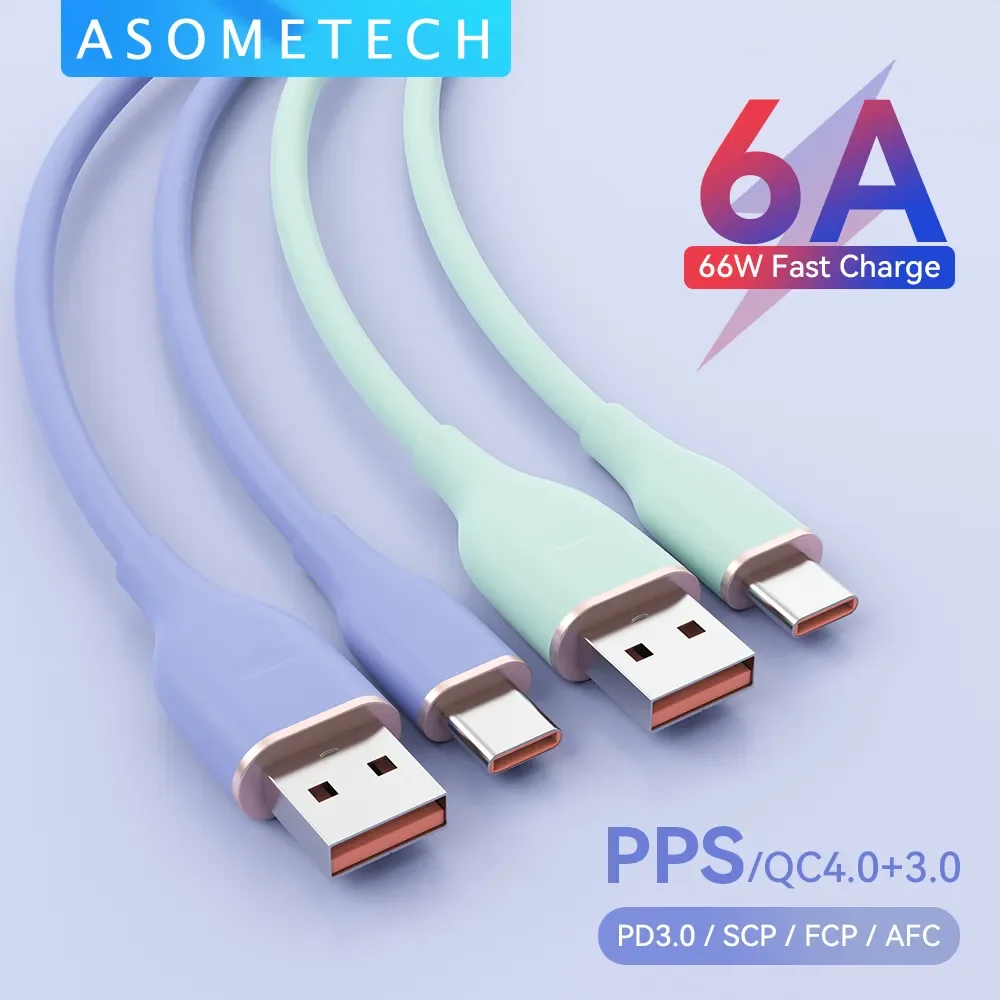 6A 66W Schnelllade-USB-C-Kabel Daten-USB-Kabel Flüssigsilikon Typ-C-Kabel für Samsung S21 S20 Huawei Xiaomi iPad OPPO VIVO Image
