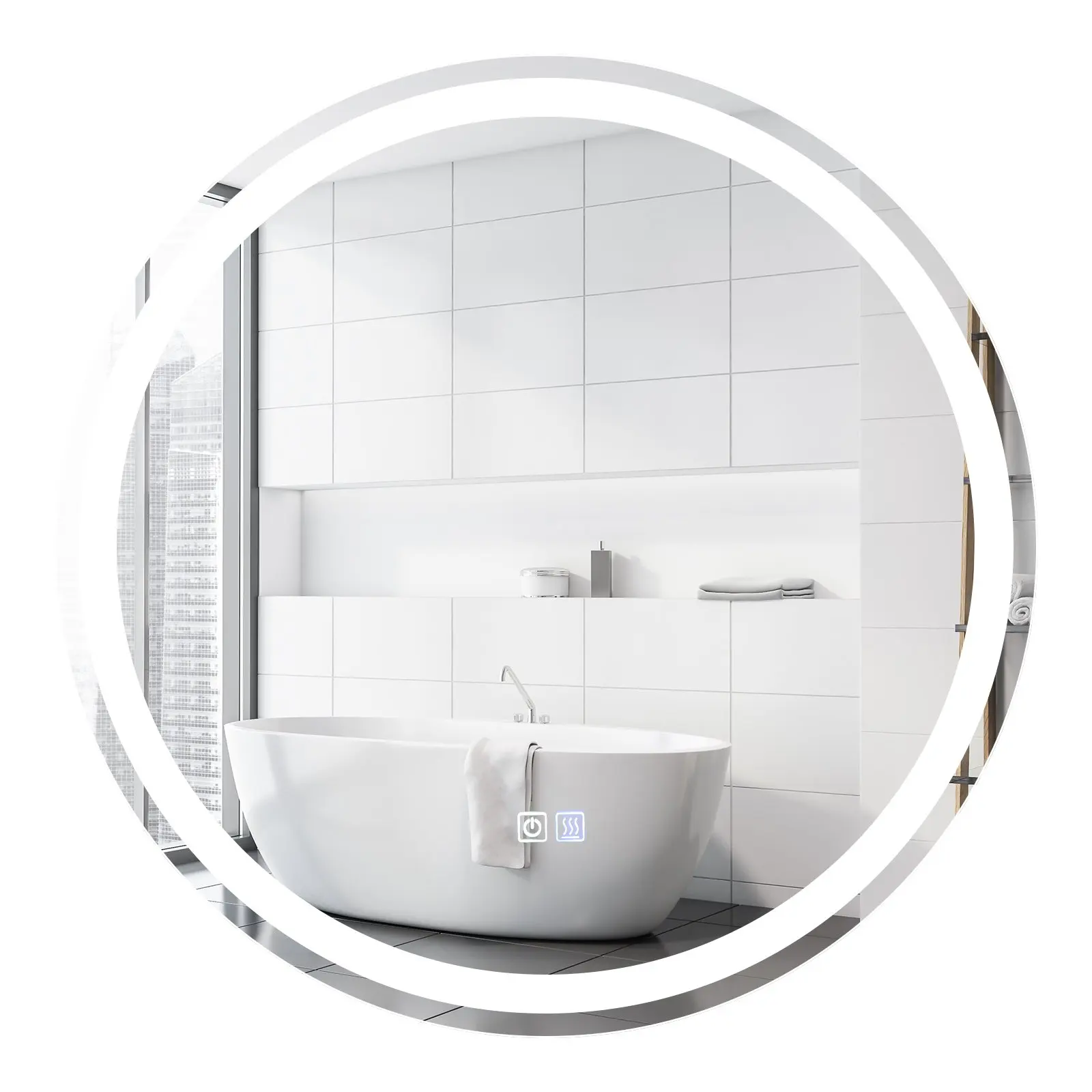 Badezimmerspiegel mit Antibeschlag-Spiegelheizung, LED-Spiegel dimmbar, Badezimmerspiegel 3000 K - 6000 K Wandspiegel (Durchmesser 60 cm)