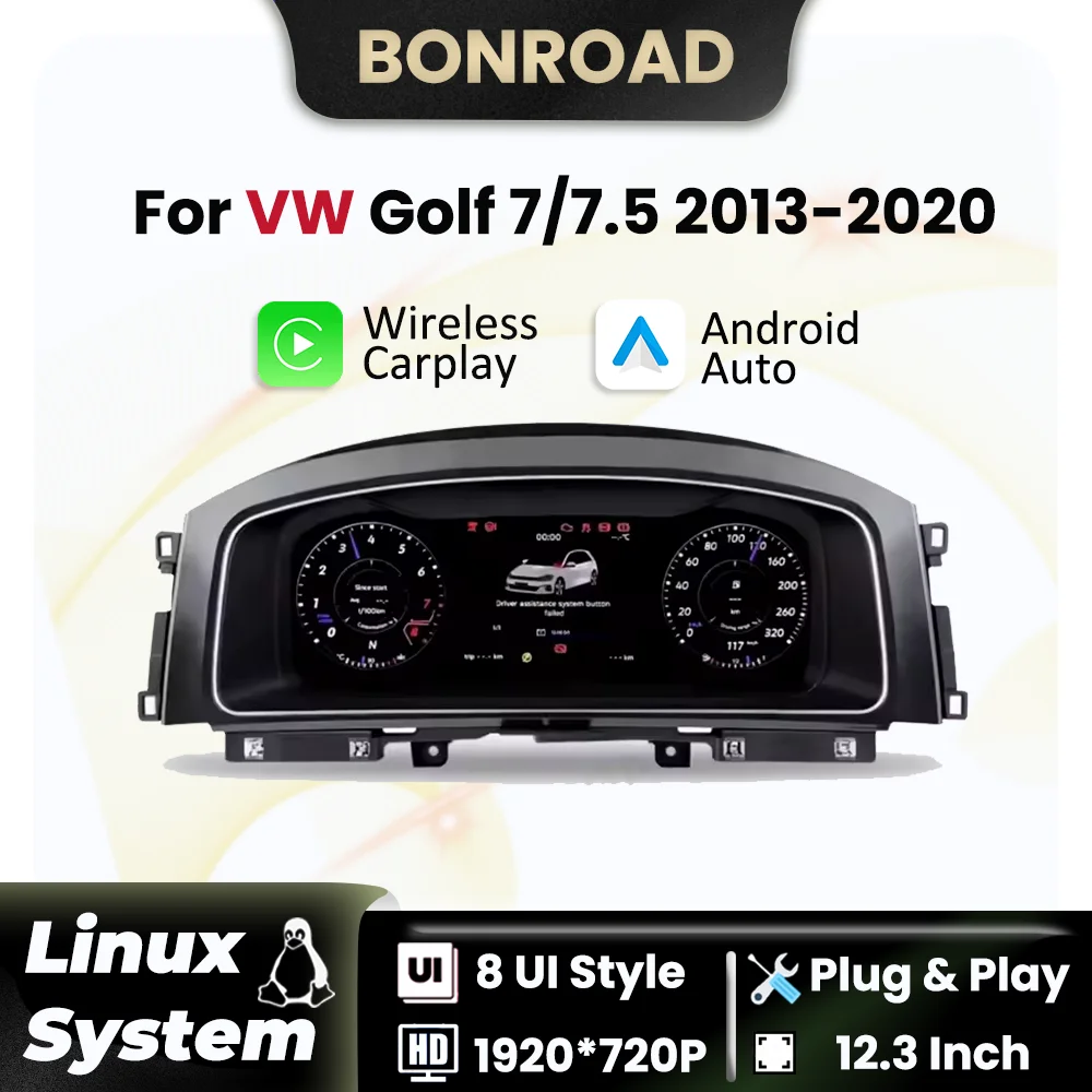 12,3 Zoll Digital Dashboard Cluster Wireless CarPlay Android Auto Für VW Golf 7 MK7 2013-2020 Instrument Panel virtuelle Cockpit Image