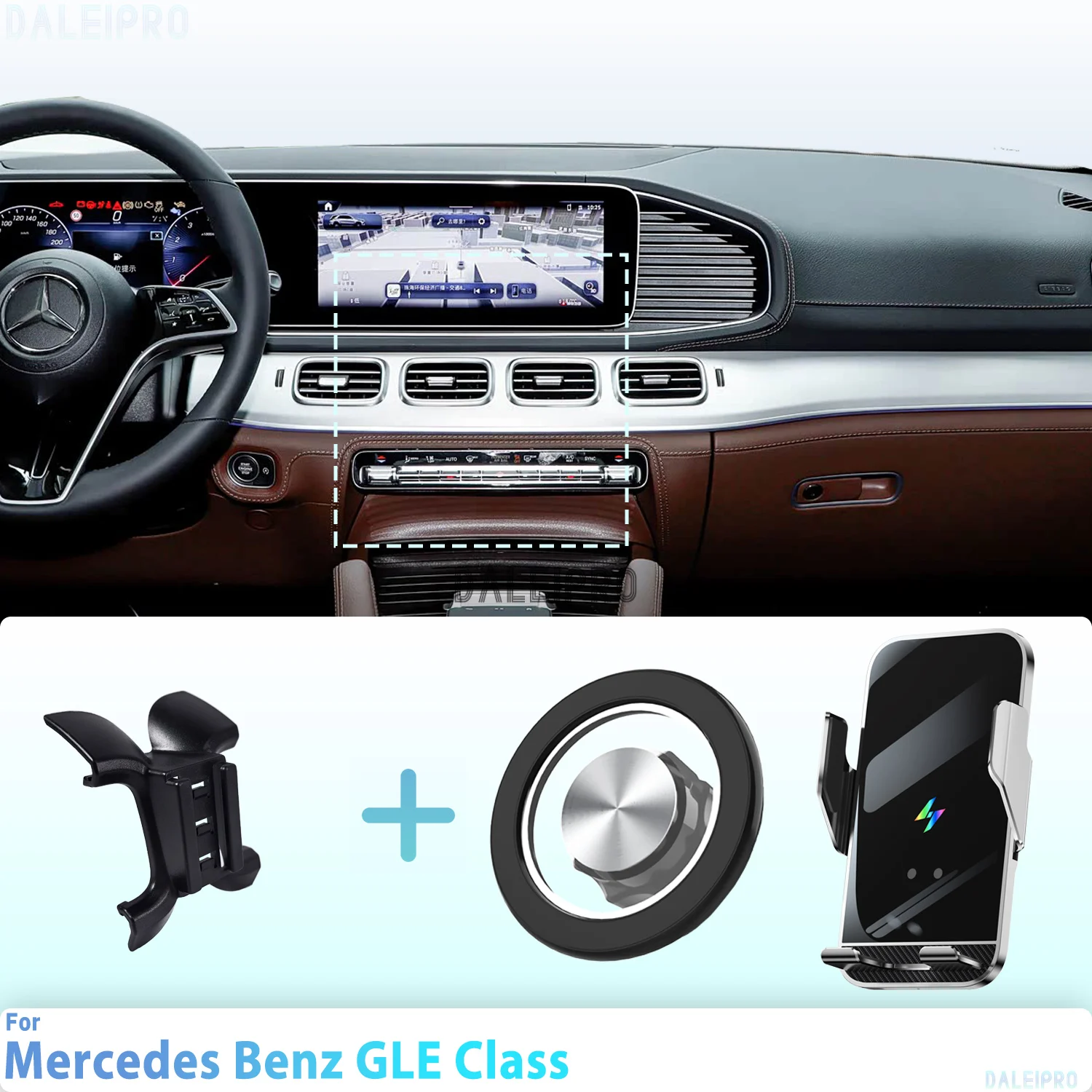Maßgeschneidert für Mercedes Benz GLE-Klasse W167 2020–2024, Handyhalter, magnetische Auto-Handyhalterung, Smart Sensing, kabelloses Laden Image