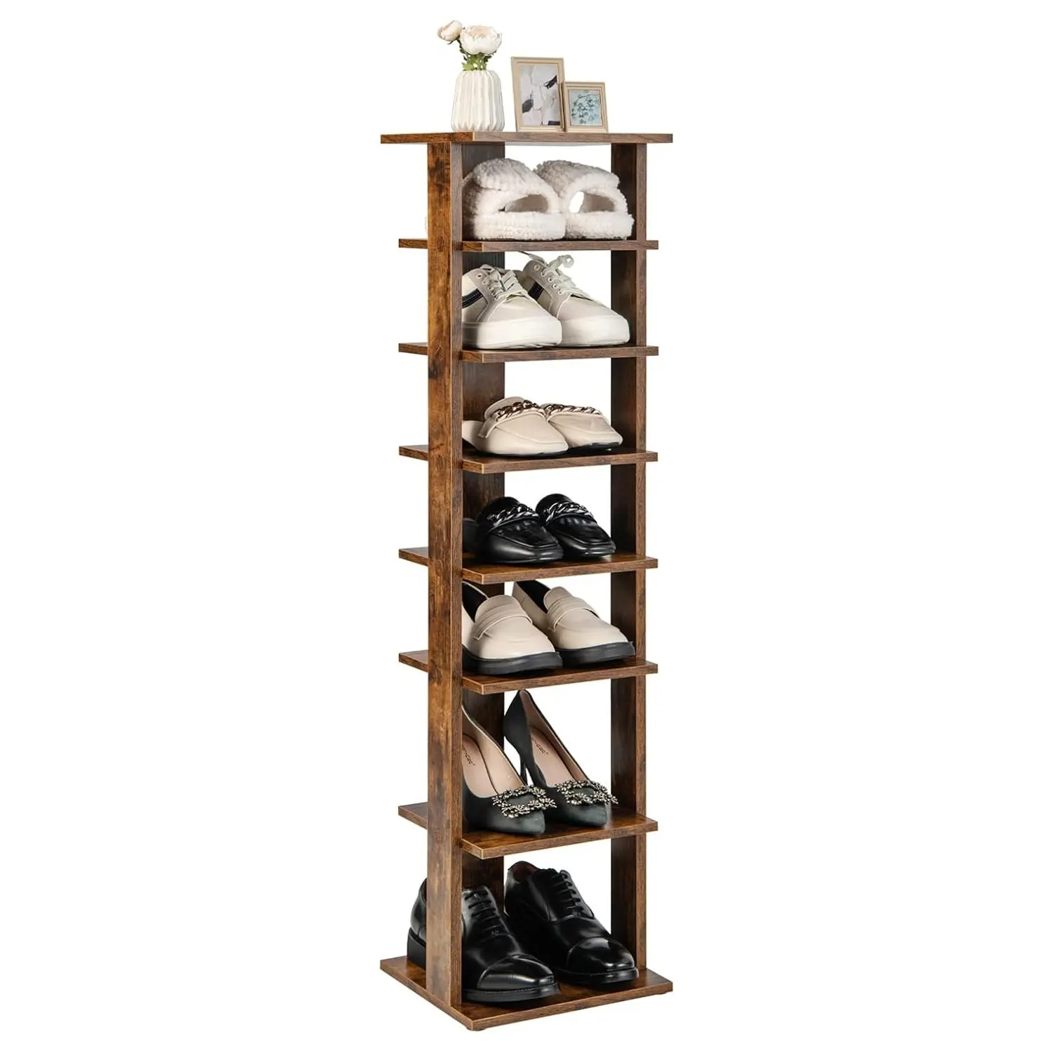 8-stufiges Schuhregal, schmaler Schuhschrank aus Holz, Schuhregal, Schuh-Organizer, vertikales freistehendes Eckregal, Standregal