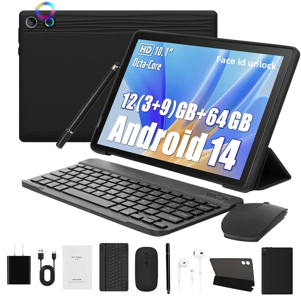 URAO Android 14 Tablet 10 Zoll 12GB RAM 64GB ROM Erweiterbar auf 1TB Widevine L1 5000mAh Stylus Tastatur Maus Kopfhörer Hülle Set Image