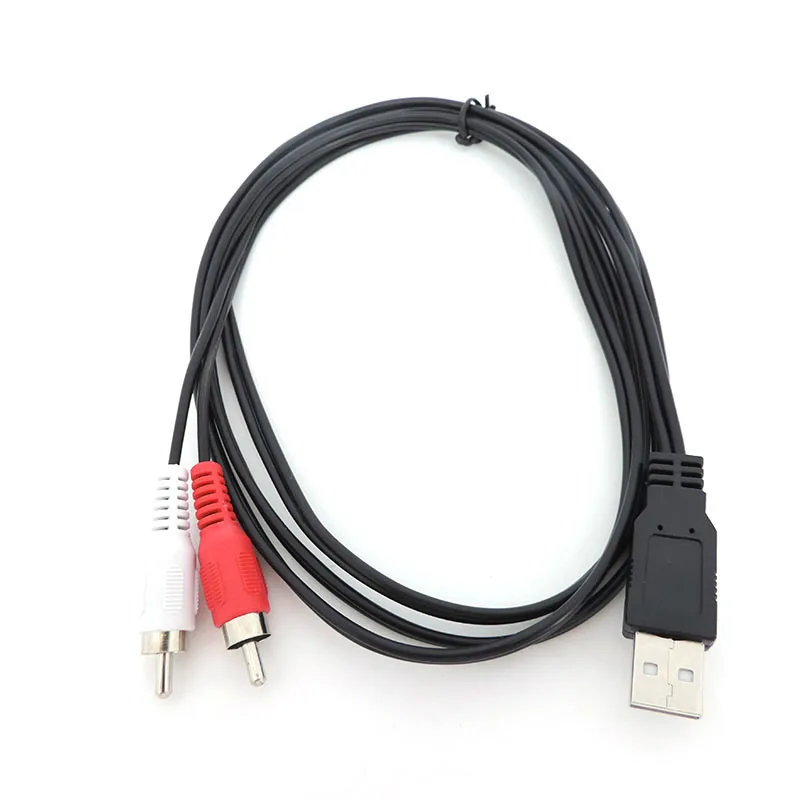 1,5 Meter USB A 2.0 Stecker auf 2 Cinch-Stecker AV-Stecker Konverter Stecker Adapter Stromkabel Draht PC für TV AUX Audio Video Adapter Q1 Image