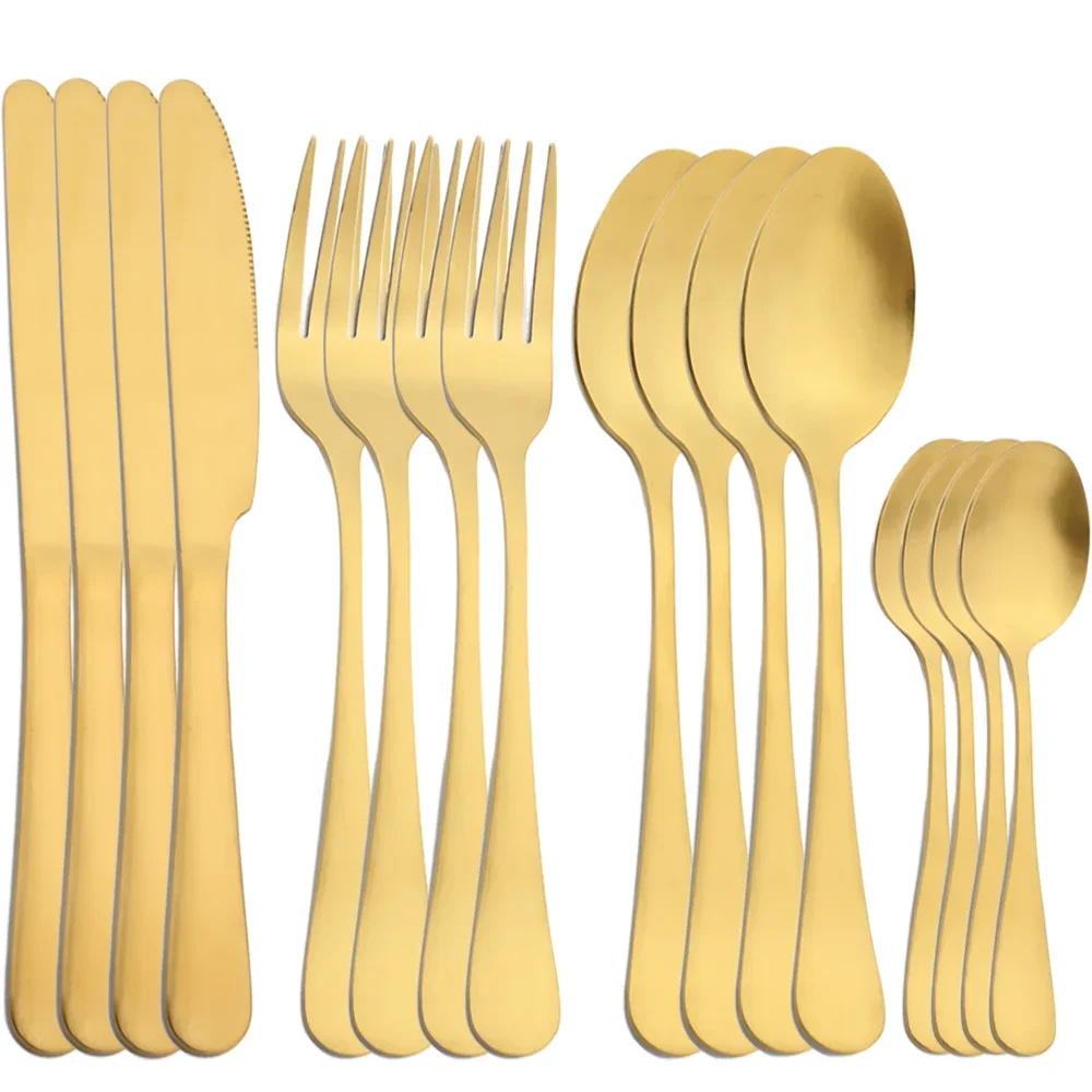 16 stücke Edelstahl Gold Geschirr Set Messer Gabel Löffel Teelöffel Besteck Matte Spülmaschinenfest Küche Geschirr Set Image