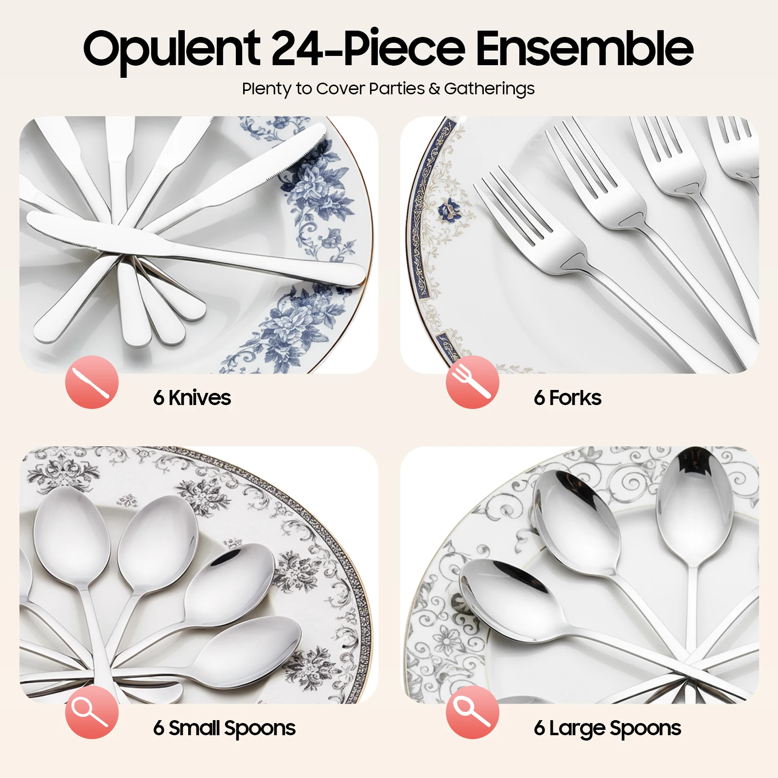 24-teiliges Besteckset aus Edelstahl, Titanbeschichtetes Messer, Gabel, Löffel mit Etui für Zuhause, Hochzeit, Restaurant, Reisen Image