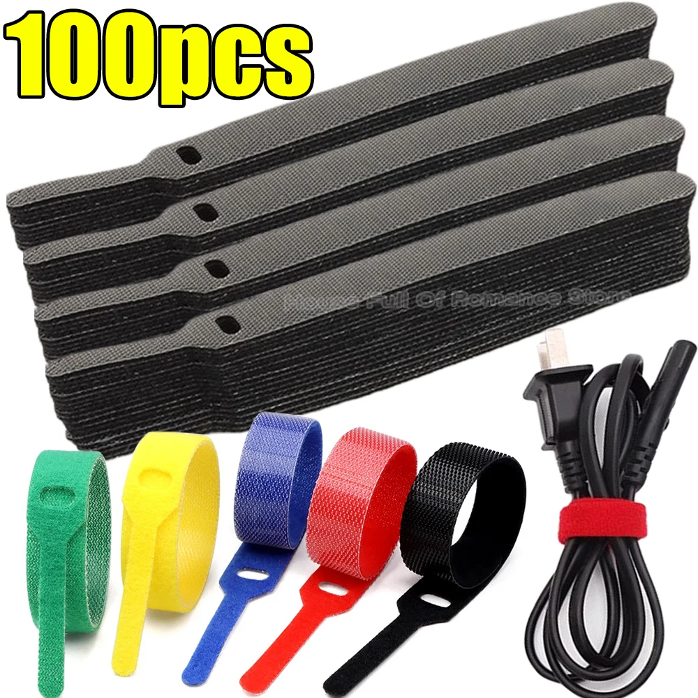 Wiederablösbare Kabelbinder Nylon Klettverschluss-Bänder Schwarze Farben Kabelumwicklung Reißverschluss-Bündelbandage Befestigungsband Kabelorganisator Image