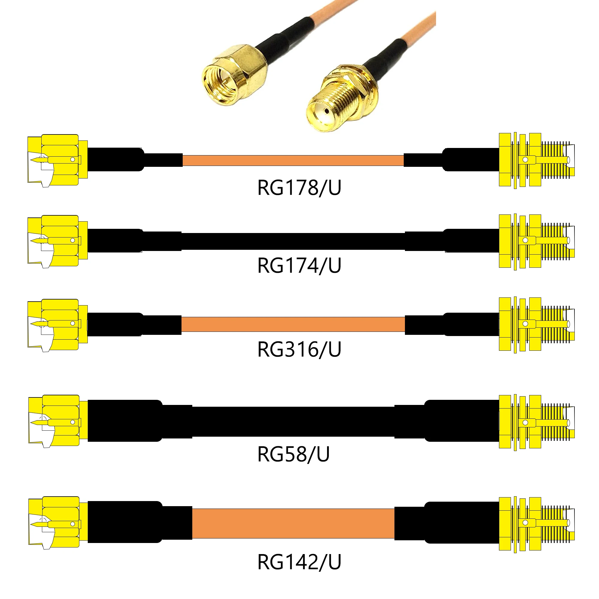 SMA Stecker auf Buchse RF Stecker Jack Stecker Pigtail Verlängerungskabel für RG174 RG178 RG316 RG58 RG142 Image