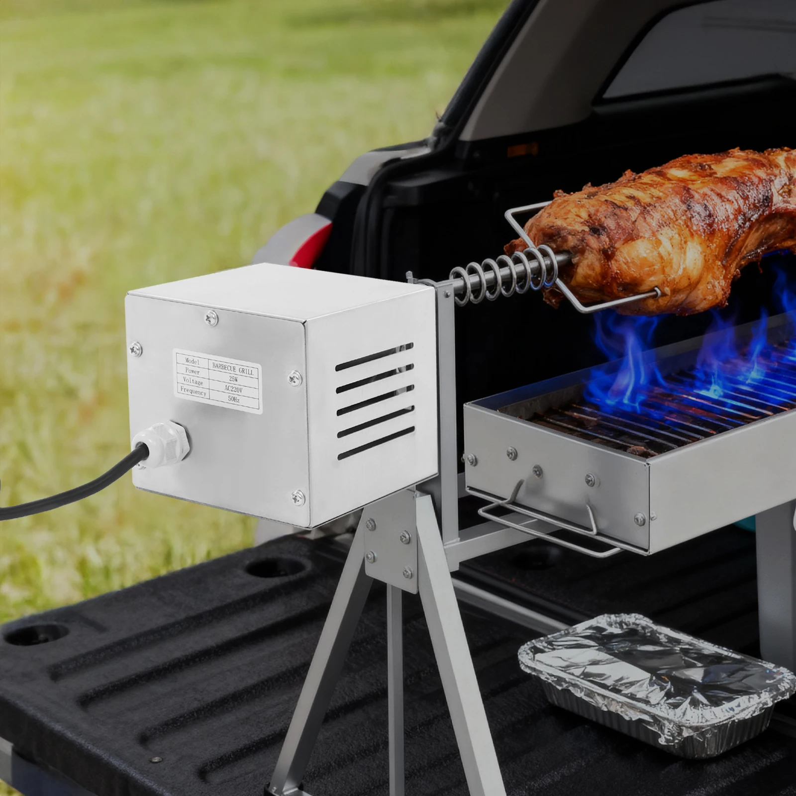 BBQ-Motor, Edelstahl-BBQ-Grill, elektrischer Rotisserie-Motor, 25 W Grill, Spieß, Röstermotor für Zuhause/Camping Image