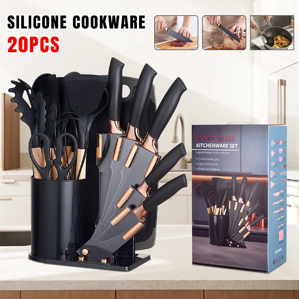 ZENG 20-teiliges Silikon-Utensilien-Set, antihaftbeschichtet, hitzebeständig, Kochutensilien, Kochmesser, leicht zu reinigen, sicher für antihaftbeschichtetes Kochgeschirr Image