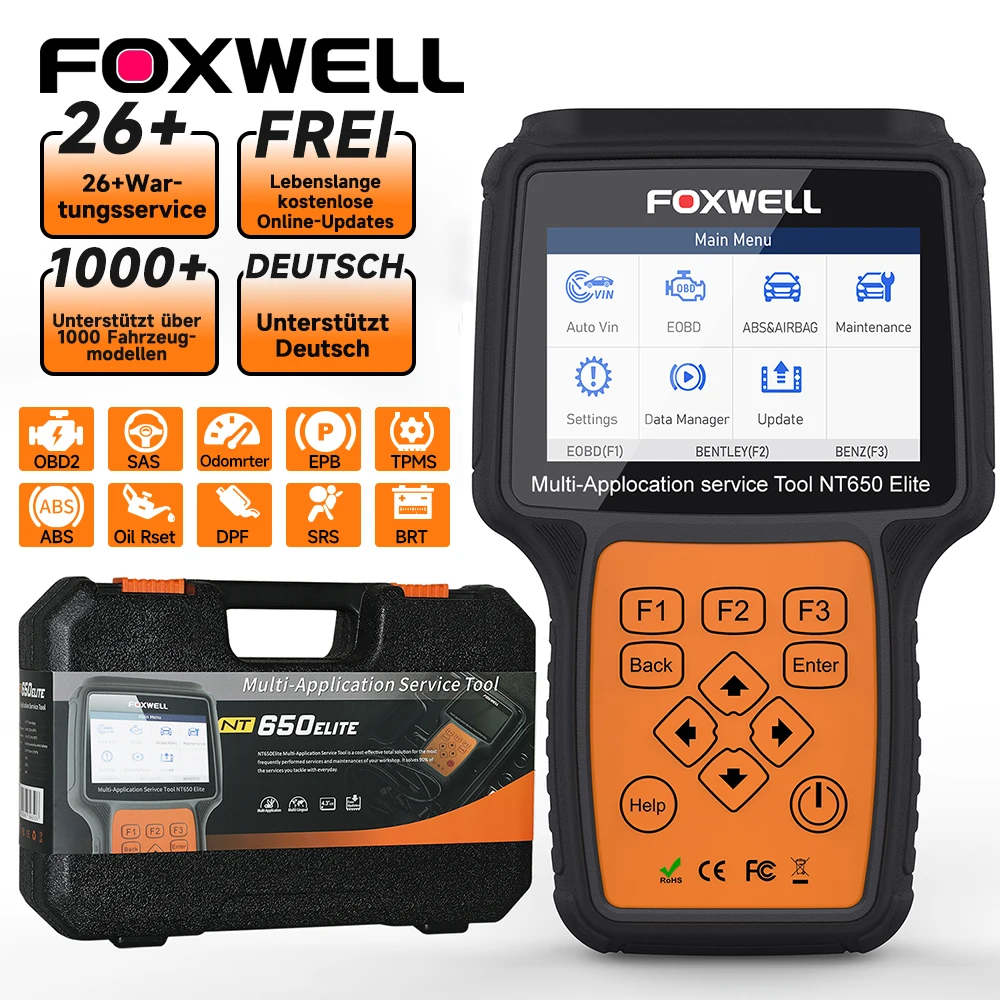 FOXWELL NT650 Elite OBD2 Kfz-Scanner ABS SAS A/F EPB BRT TPS OIL 26+ Reset Professionelles OBD 2 Auto-Auto-Diagnosetool Image
