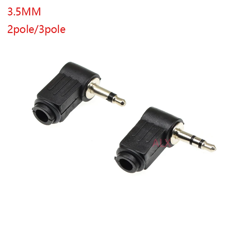 4 Stück 3,5 mm 2-poliger 3-poliger Audio-Mono-Stereo-Klinkenstecker, rechtwinklige Stecker für Telefon-Headset Image