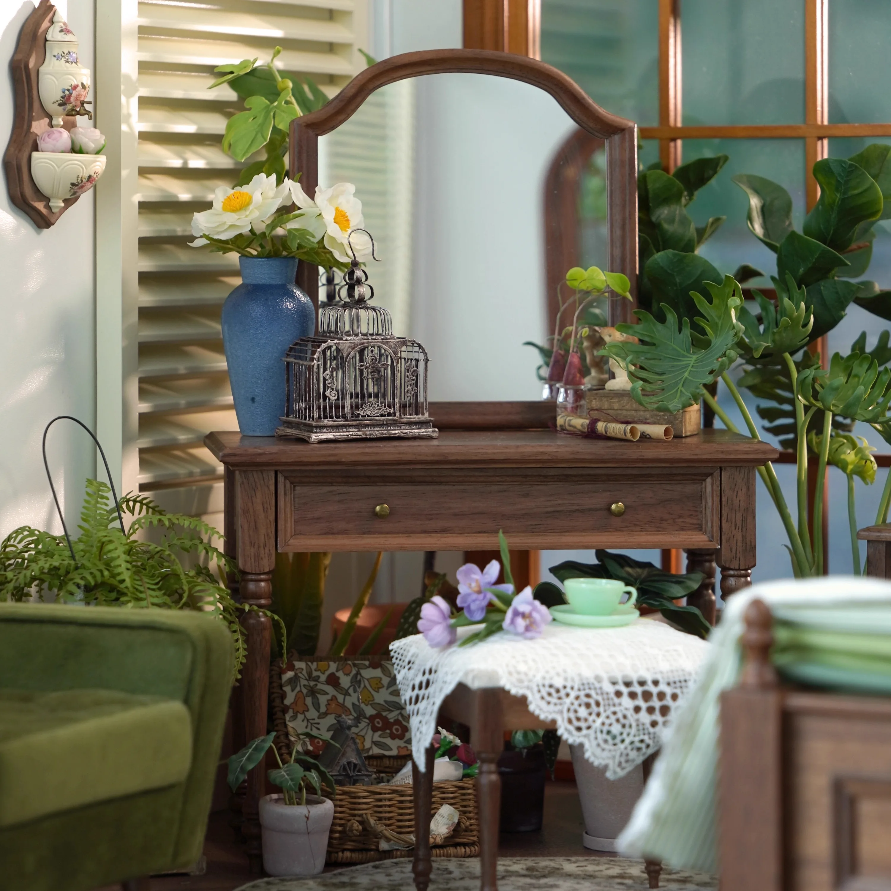 1:6 Miniatur Massivholz Schminktisch Bett Nachttisch Puppenhaus Modell Möbel Bjd Blyth Soldat Lol Puppen Szene Prop Dekor