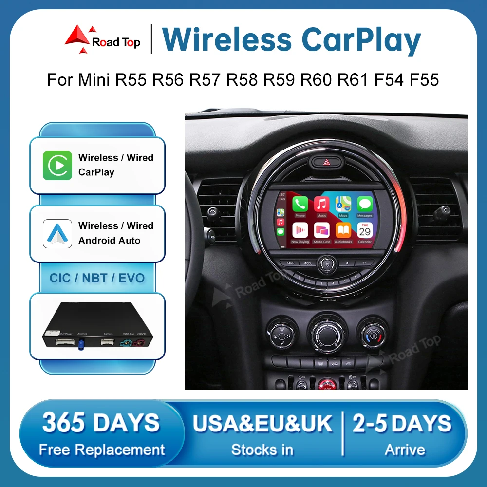 RoadTop Wireless CarPlay Android Auto für Mini R55 R56 R57 R58 R60 R61 F54 F55 F56 Clubman Countryman Cooper John Cooper Funktioniert Image