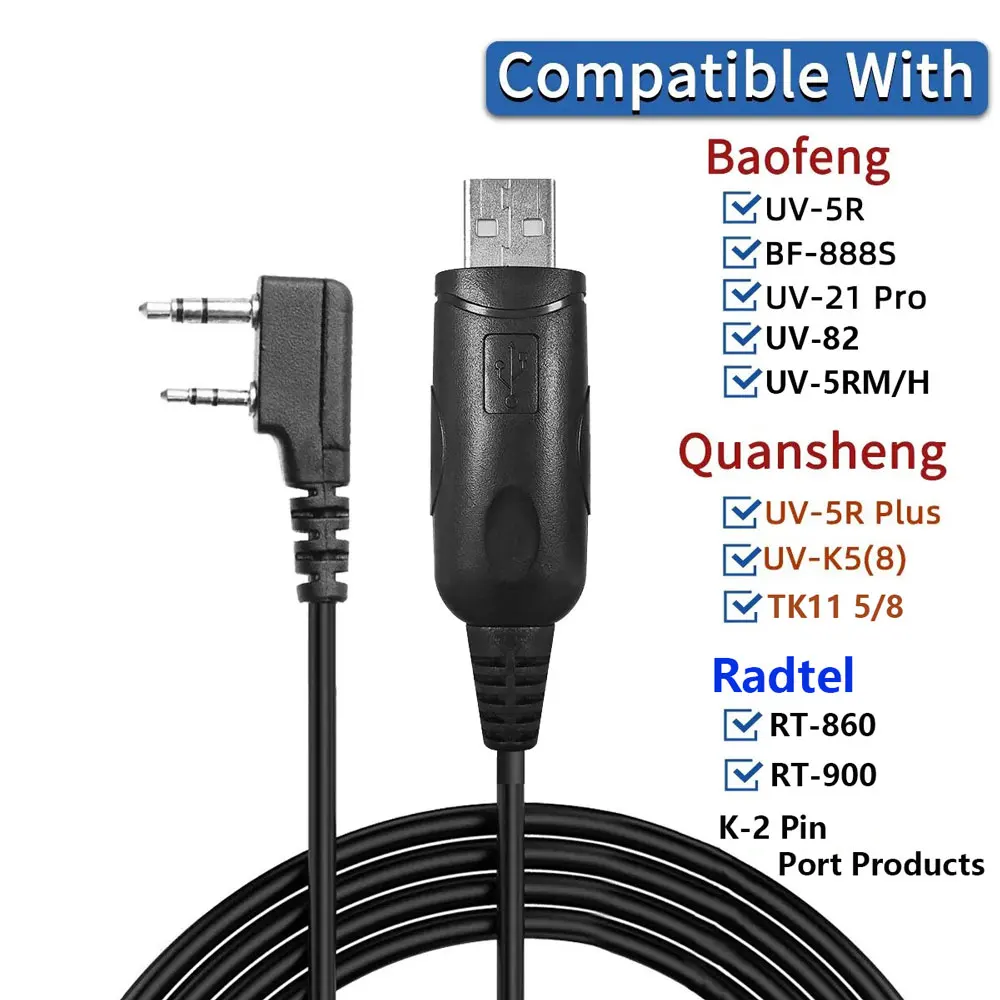 USB-Programmierkabel für Walkie Talkie Baofeng UV-5R 888S UV-21 Pro Quansheng UV-K58 TK11 Radtel RT-860 900 mit Kenwood 2-Pin Image